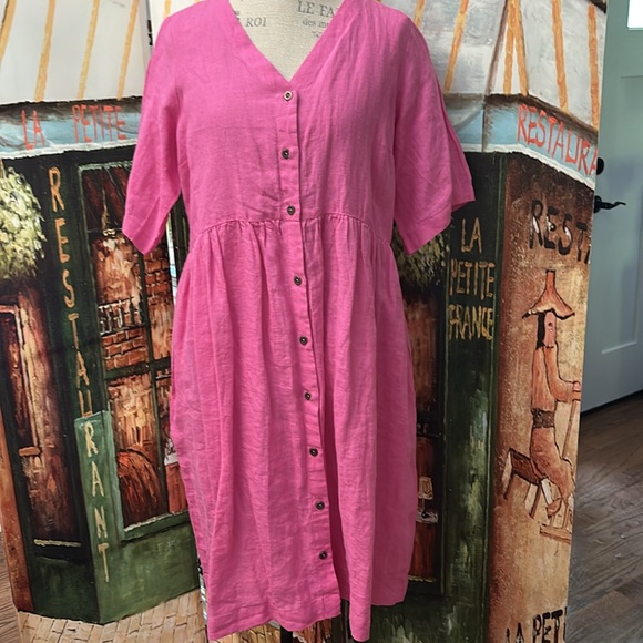 Gudrun Sjoden Woven Linen Dress, Hot Pink, Size Medium Gudrun Sjoden Woven Linen Dress, Hot Pink, Size Medium